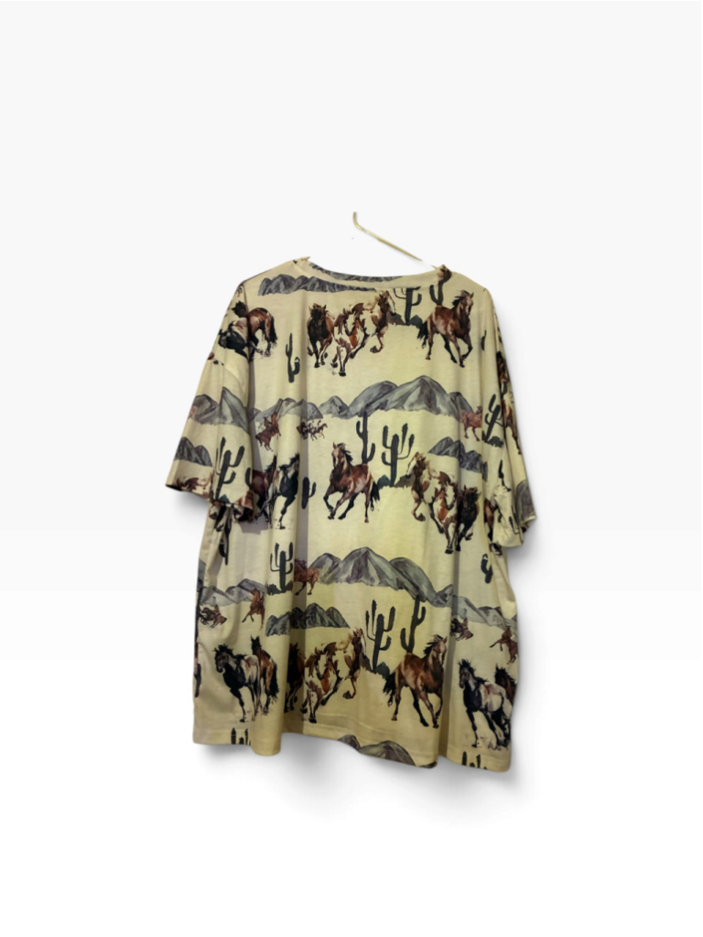 Women's SHEIN Western Horse Print Short Sleeve Tee Beige 2X